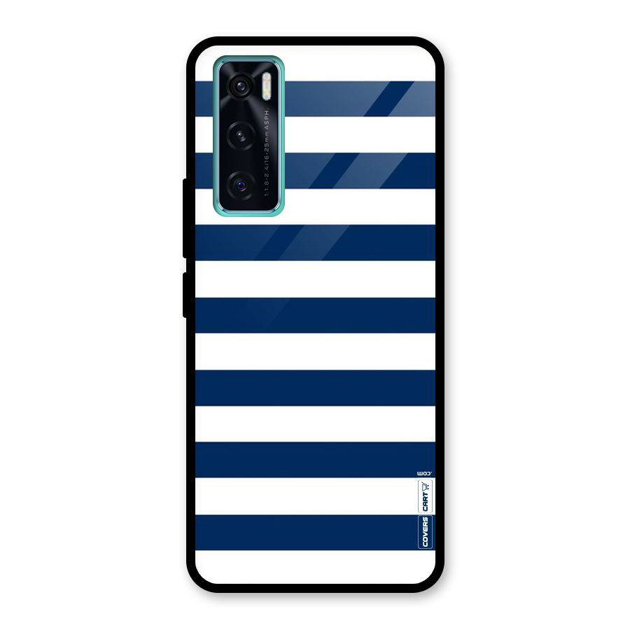 Classic Blue White Stripes Glass Back Case for Vivo V20 SE