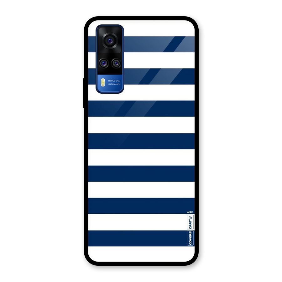 Classic Blue White Stripes Glass Back Case for Vivo Y31