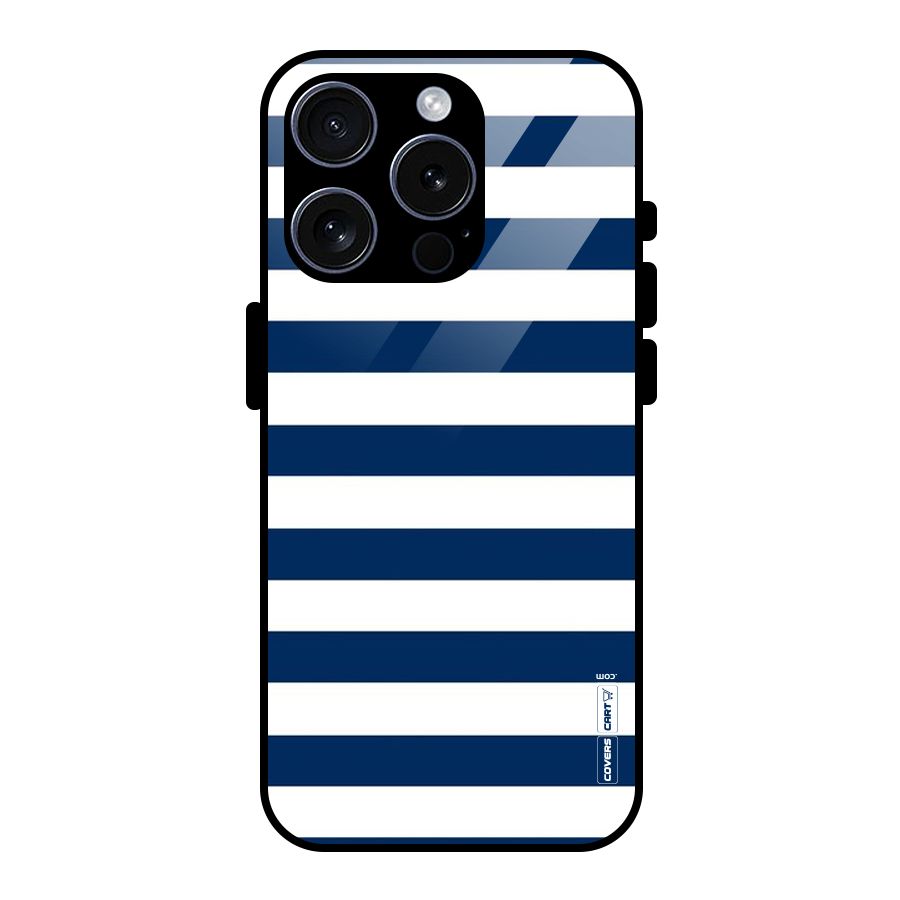 Classic Blue White Stripes Glass Back Case for iPhone 15 Pro