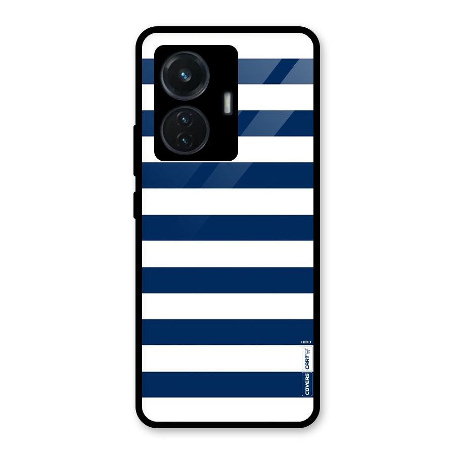 Classic Blue White Stripes Glass Back Case for iQOO Z6 44W