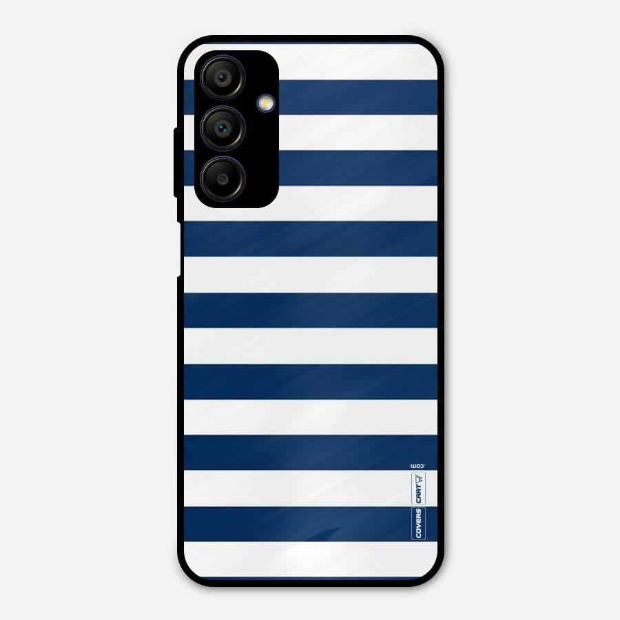 Classic Blue White Stripes Metal Back Case for Galaxy A15 5G