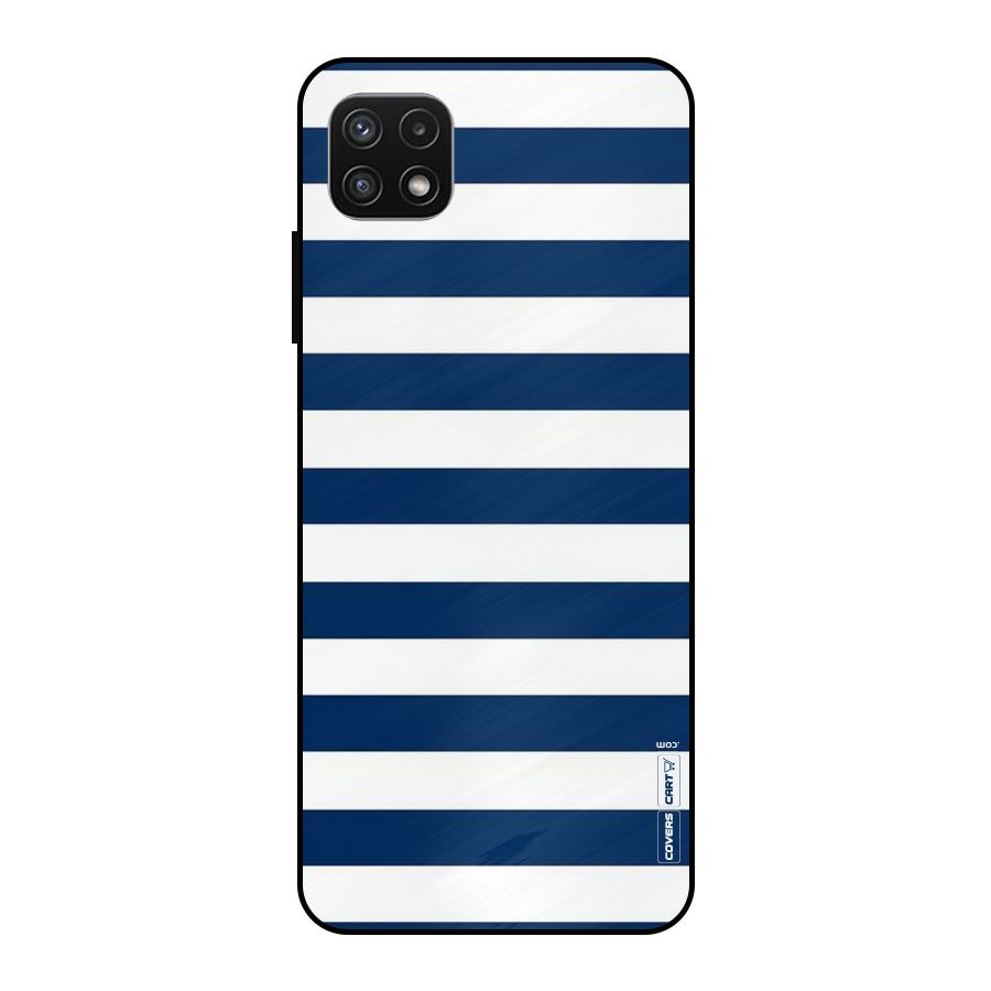 Classic Blue White Stripes Metal Back Case for Galaxy A22 5G