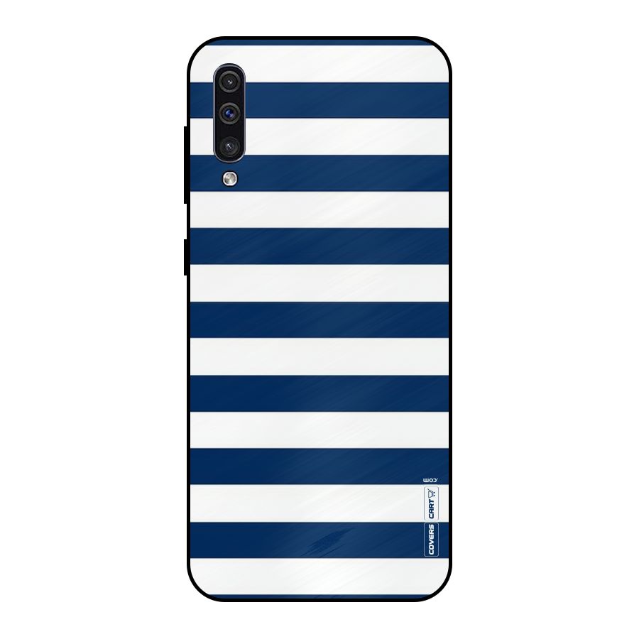 Classic Blue White Stripes Metal Back Case for Galaxy A30s