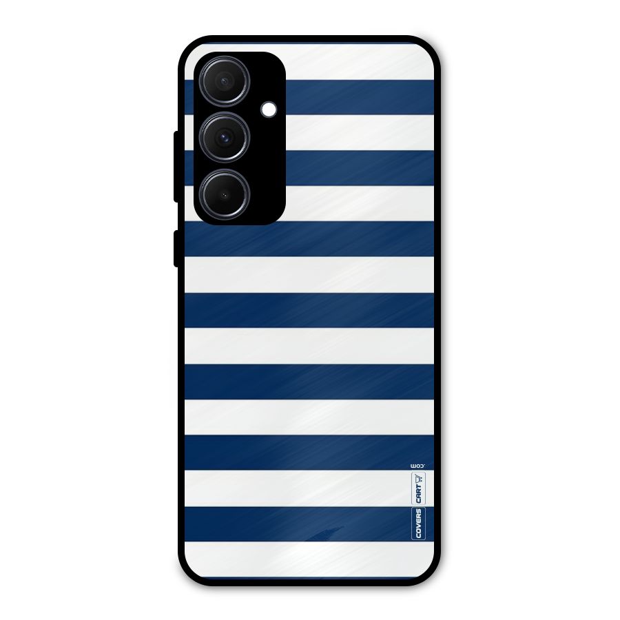 Classic Blue White Stripes Metal Back Case for Galaxy A35