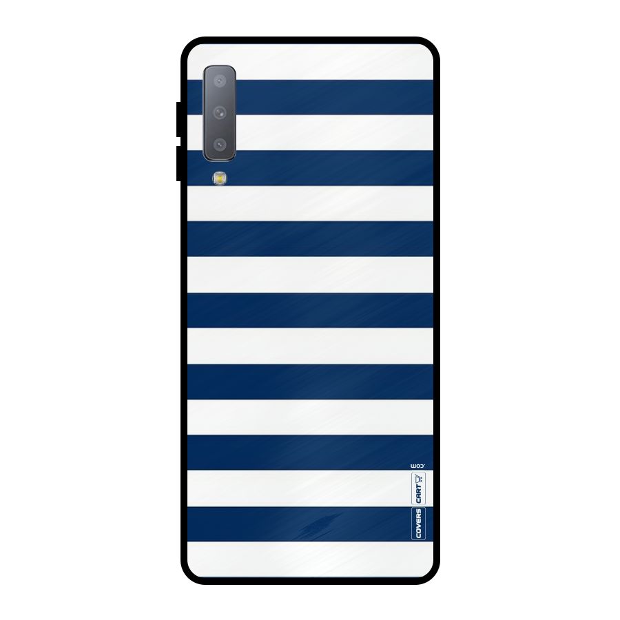 Classic Blue White Stripes Metal Back Case for Galaxy A7 (2018)