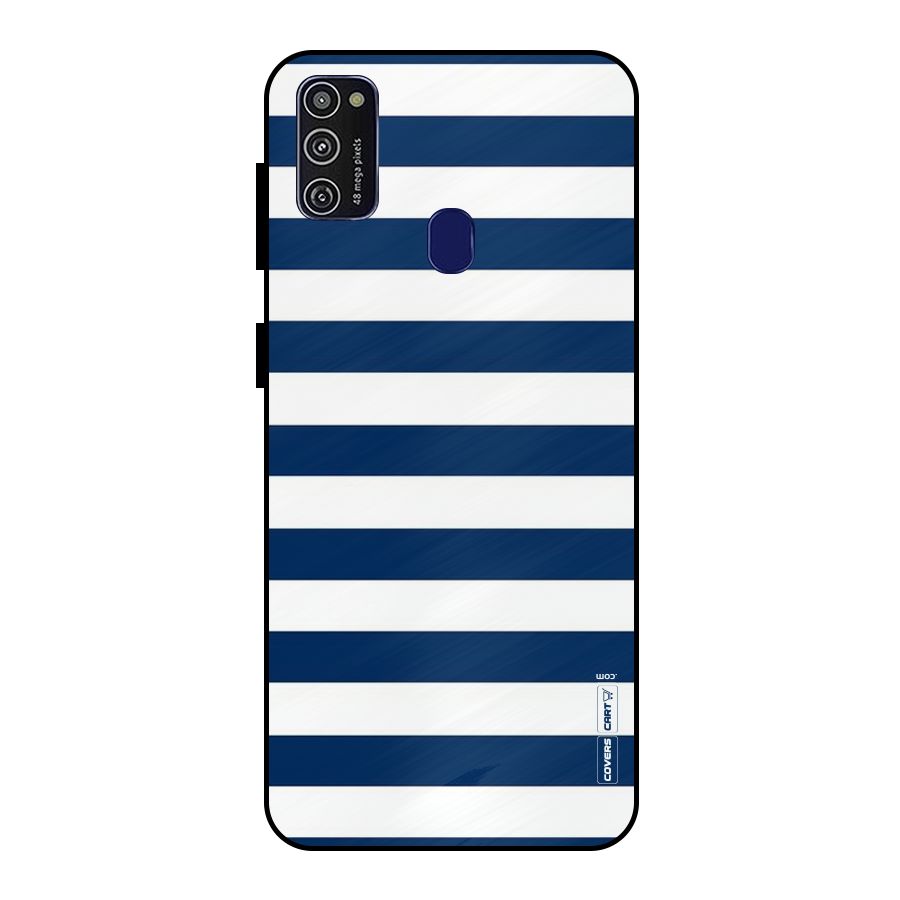 Classic Blue White Stripes Metal Back Case for Galaxy M21