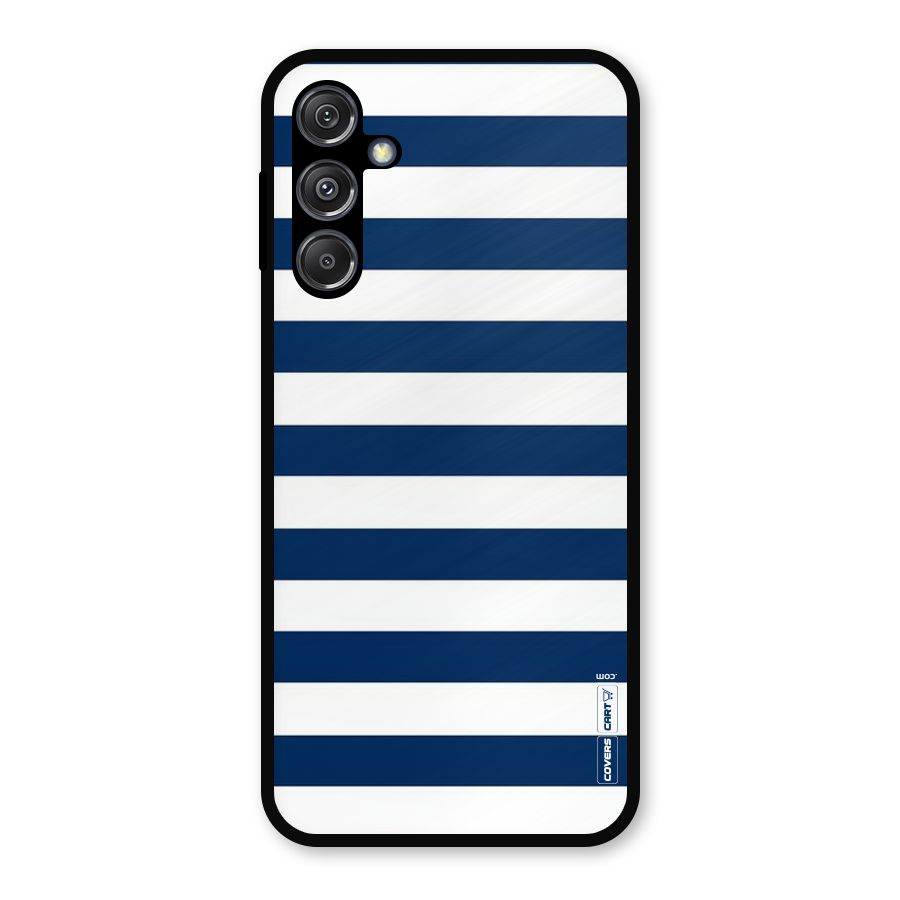Classic Blue White Stripes Metal Back Case for Galaxy M34 5G