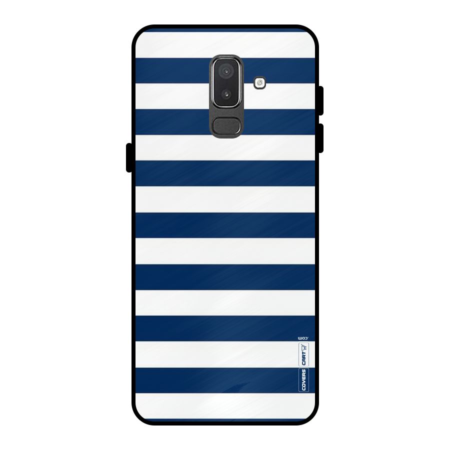Classic Blue White Stripes Metal Back Case for Galaxy On8 (2018)