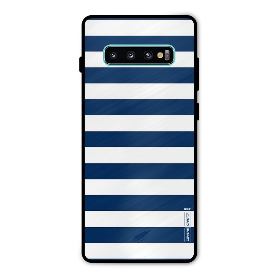 Classic Blue White Stripes Metal Back Case for Galaxy S10 Plus