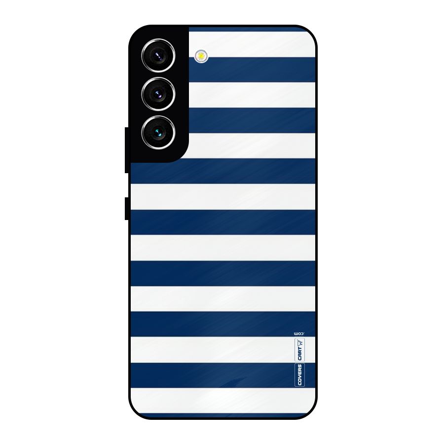 Classic Blue White Stripes Metal Back Case for Galaxy S22 5G