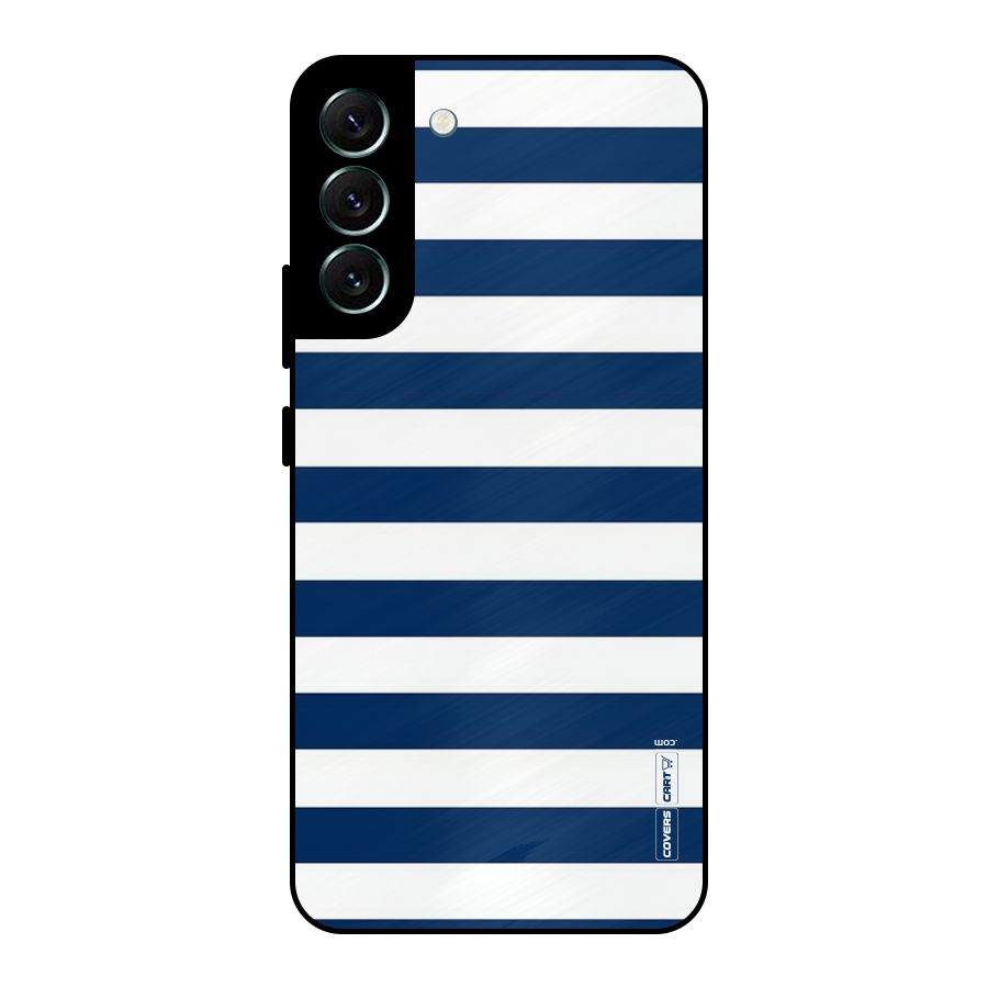 Classic Blue White Stripes Metal Back Case for Galaxy S22 Plus 5G