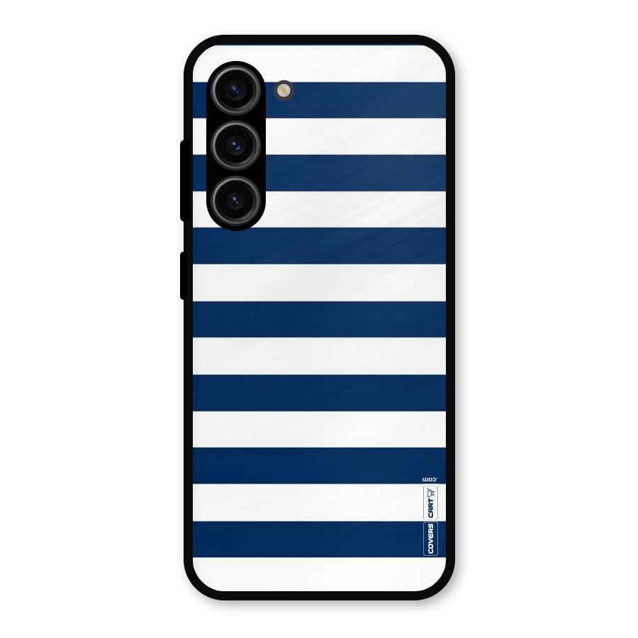 Classic Blue White Stripes Metal Back Case for Galaxy S23