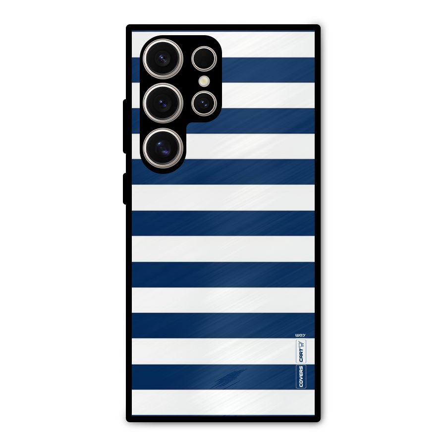 Classic Blue White Stripes Metal Back Case for Galaxy S24 Ultra