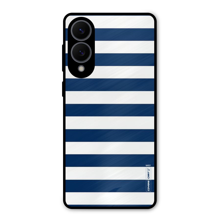 Classic Blue White Stripes Metal Back Case for Galaxy S25 Edge