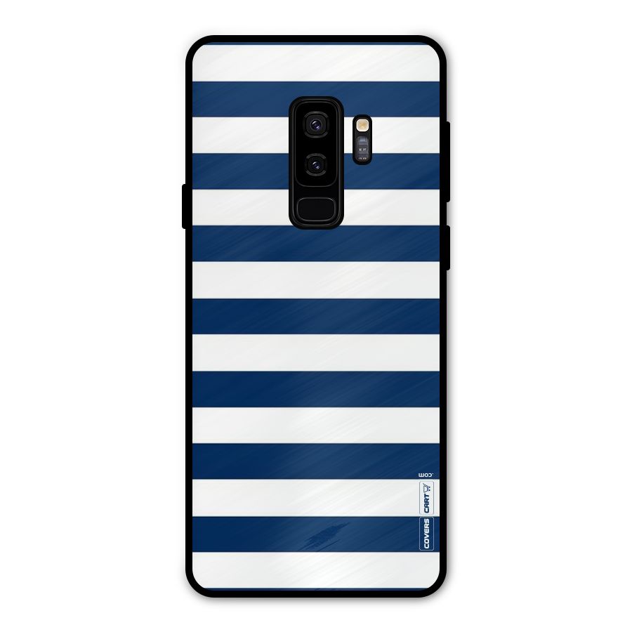 Classic Blue White Stripes Metal Back Case for Galaxy S9 Plus