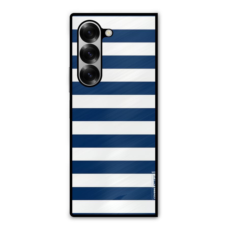 Classic Blue White Stripes Metal Back Case for Galaxy Z Fold6