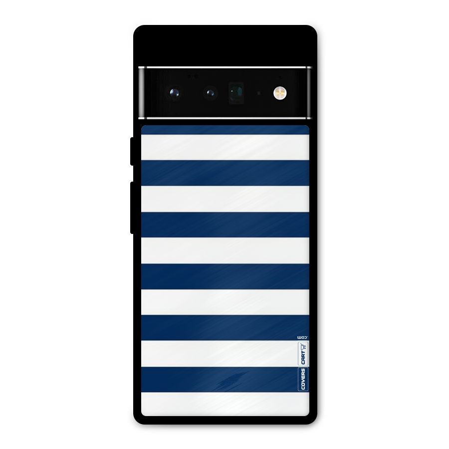 Classic Blue White Stripes Metal Back Case for Google Pixel 6 Pro
