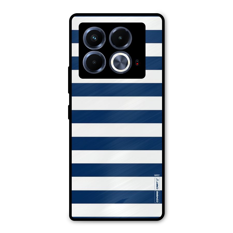 Classic Blue White Stripes Metal Back Case for Infinix Note 40 5G