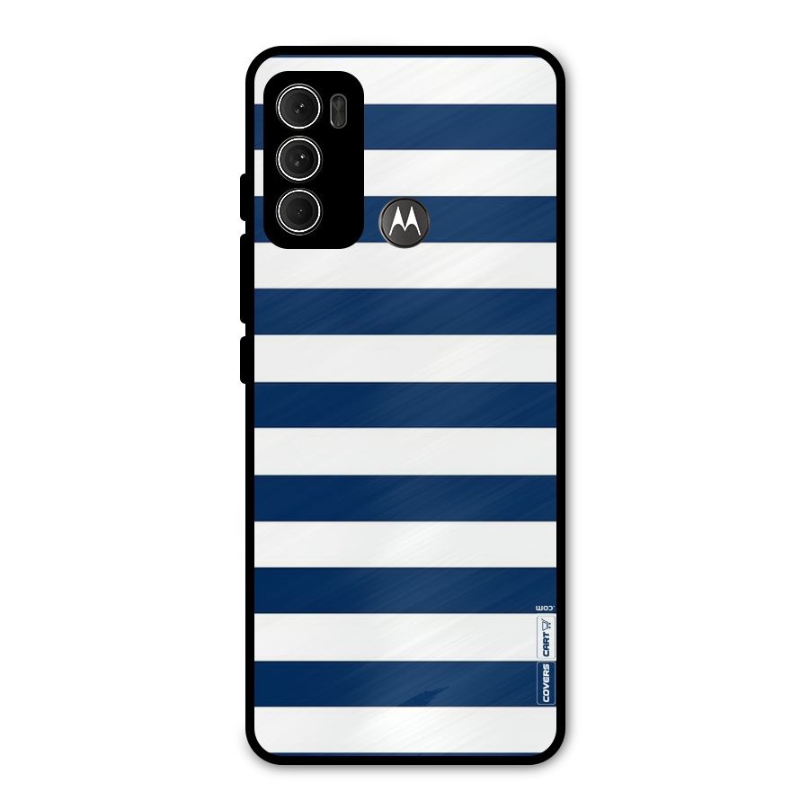 Classic Blue White Stripes Metal Back Case for Moto G60