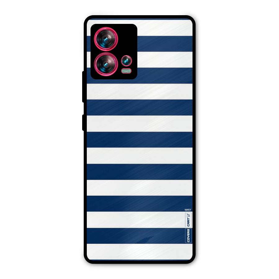 Classic Blue White Stripes Metal Back Case for Motorola Edge 30 Fusion