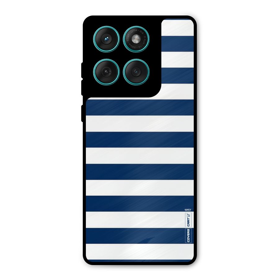 Classic Blue White Stripes Metal Back Case for Motorola Edge 60 Fusion