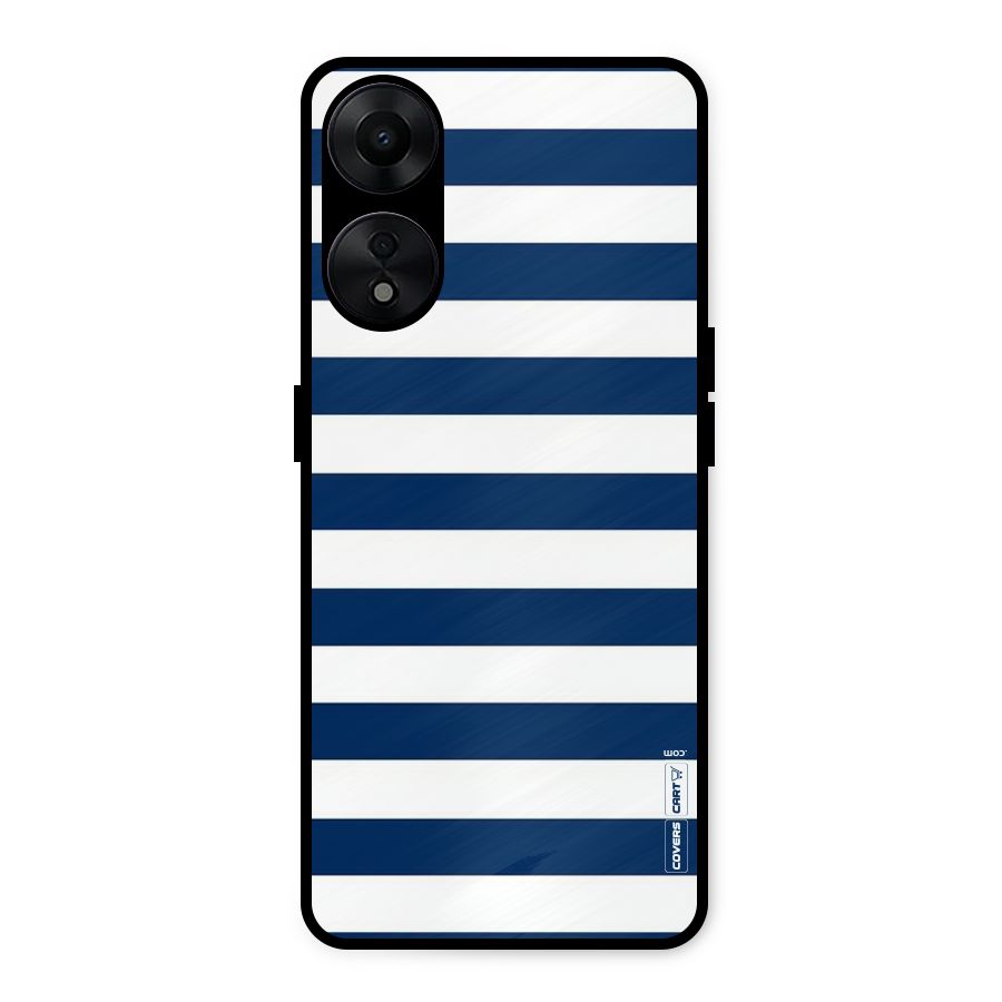 Classic Blue White Stripes Metal Back Case for Oppo A78 5G