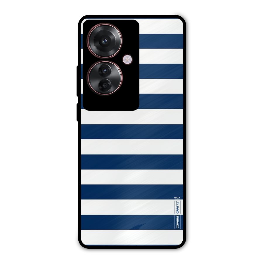 Classic Blue White Stripes Metal Back Case for Oppo F25 Pro