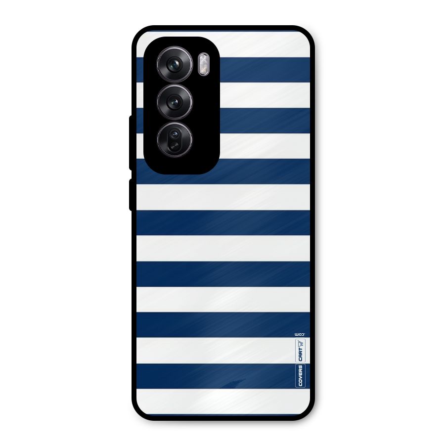 Classic Blue White Stripes Metal Back Case for Oppo Reno12 Pro