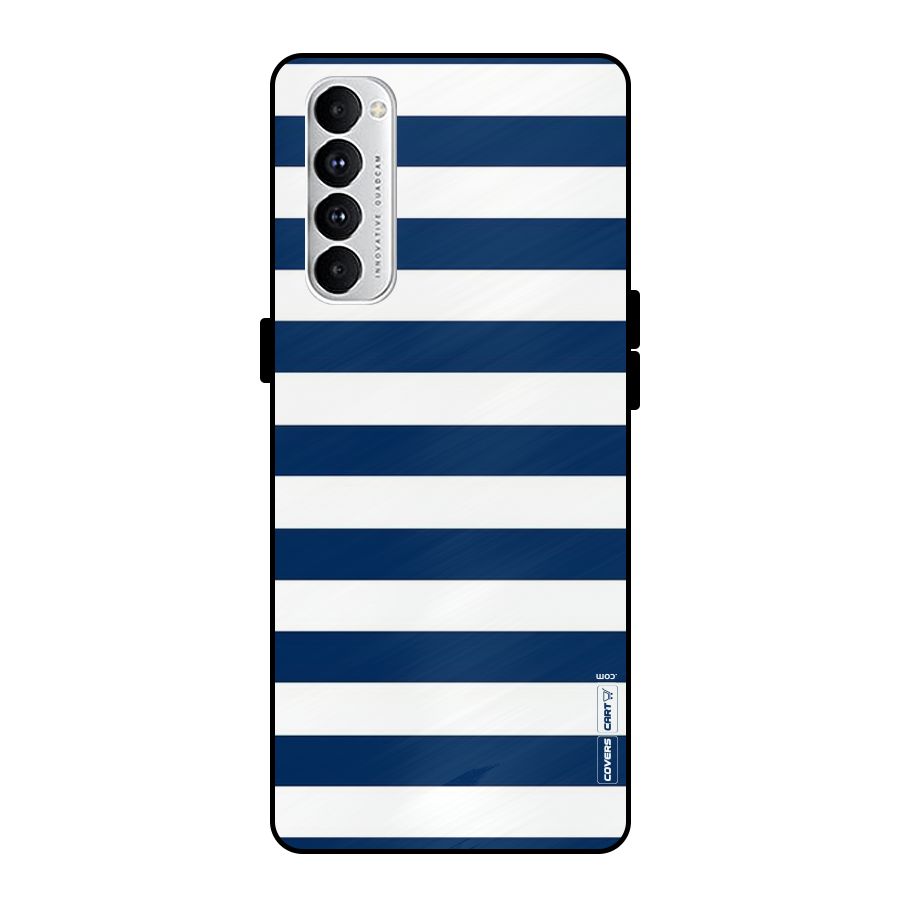 Classic Blue White Stripes Metal Back Case for Oppo Reno4 Pro