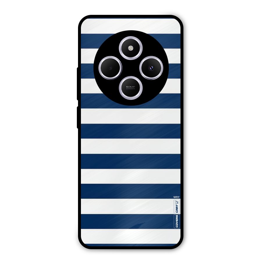 Classic Blue White Stripes Metal Back Case for Poco C75 5G