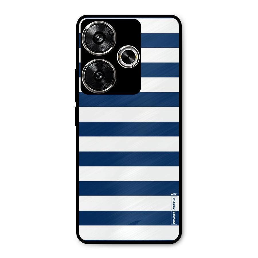 Classic Blue White Stripes Metal Back Case for Poco F6