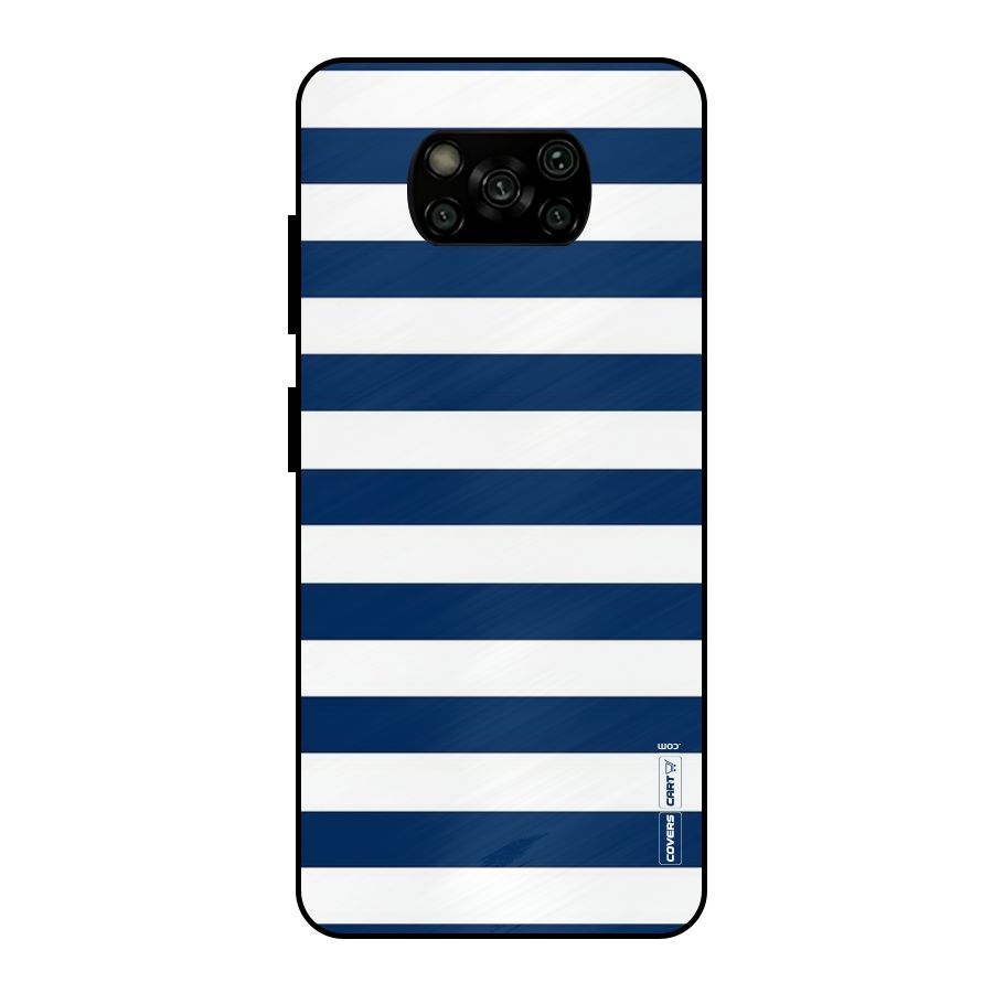 Classic Blue White Stripes Metal Back Case for Poco X3