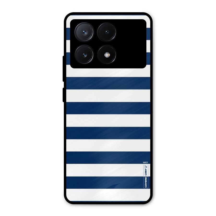 Classic Blue White Stripes Metal Back Case for Poco X6 Pro