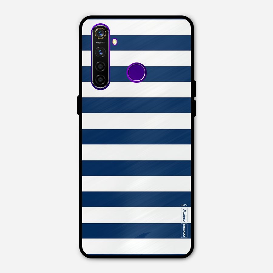 Classic Blue White Stripes Metal Back Case for Realme 5 Pro