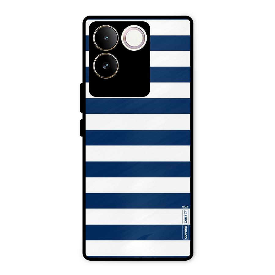 Classic Blue White Stripes Metal Back Case for Vivo T2 Pro