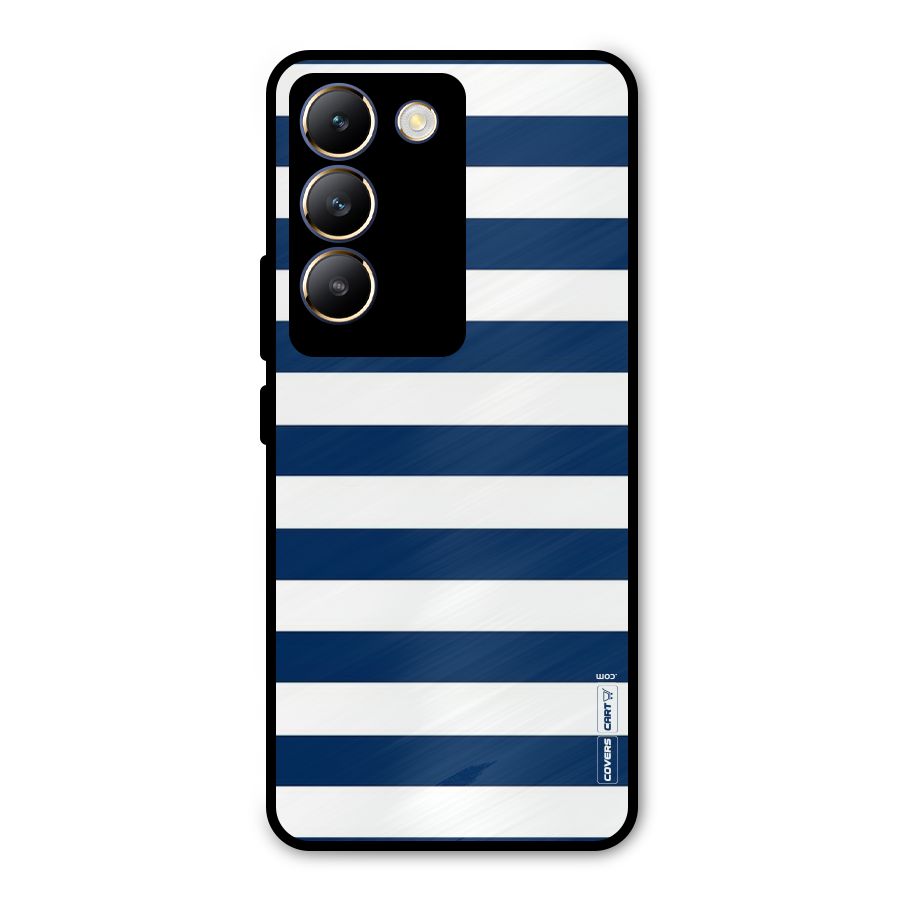 Classic Blue White Stripes Metal Back Case for Vivo T3 5G