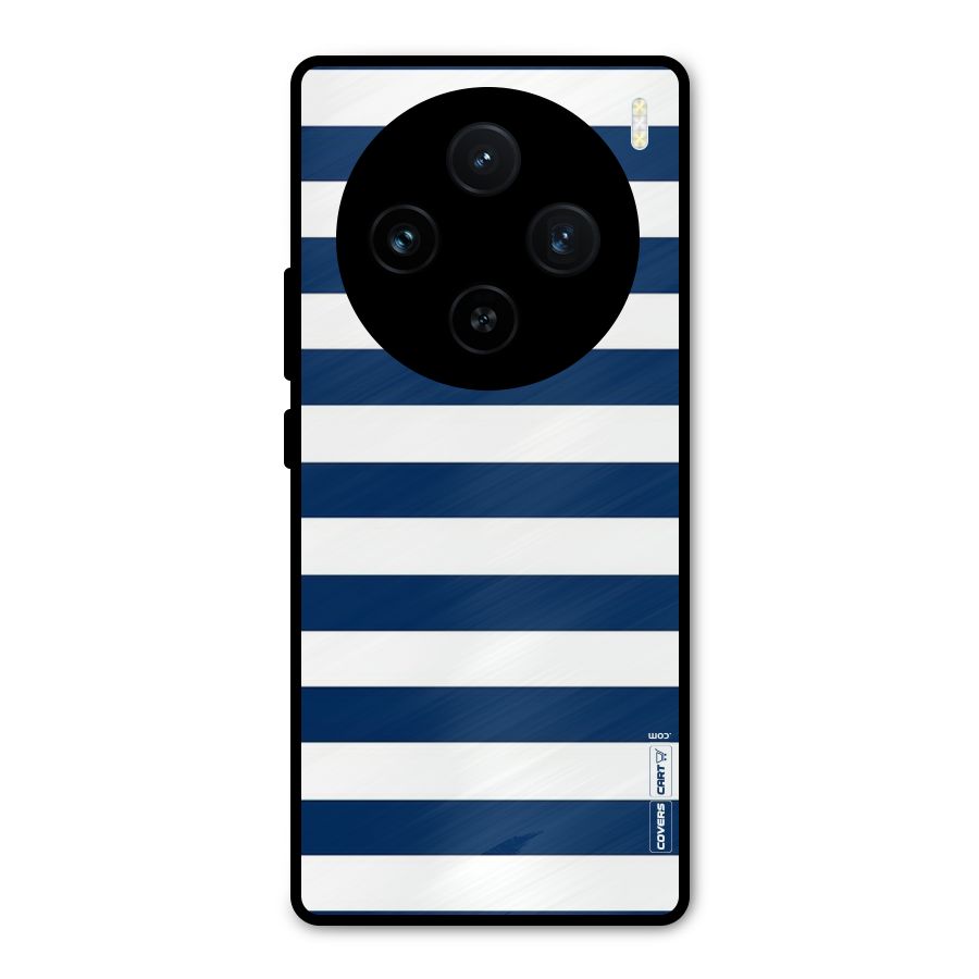 Classic Blue White Stripes Metal Back Case for Vivo X100