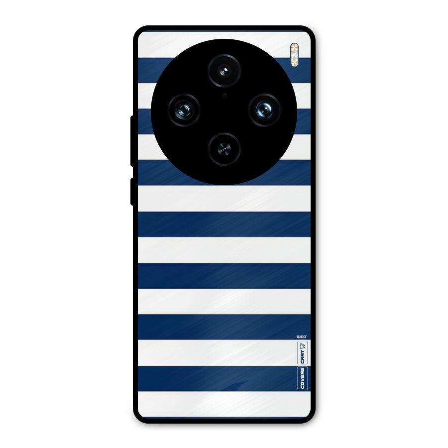 Classic Blue White Stripes Metal Back Case for Vivo X100 Pro