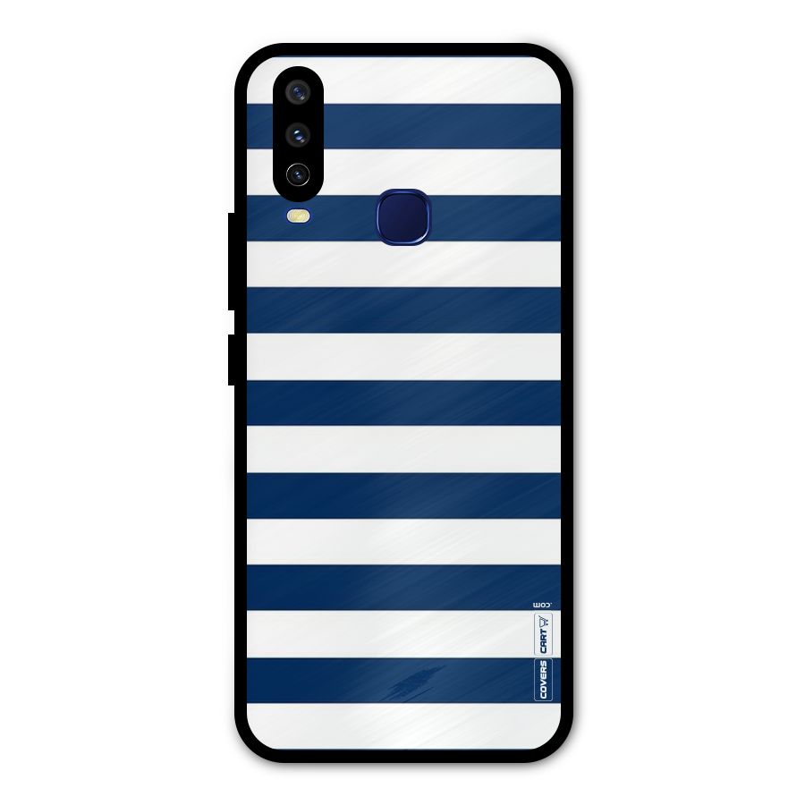 Classic Blue White Stripes Metal Back Case for Vivo Y15