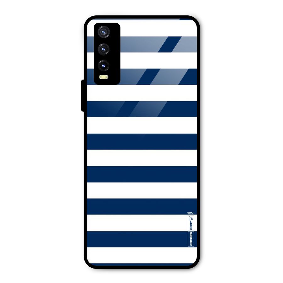 Classic Blue White Stripes Metal Back Case for Vivo Y20g