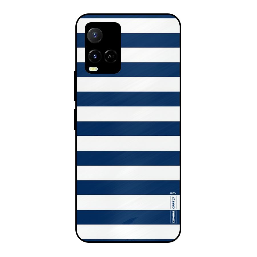 Classic Blue White Stripes Metal Back Case for Vivo Y21T