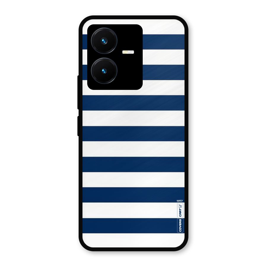Classic Blue White Stripes Metal Back Case for Vivo Y22