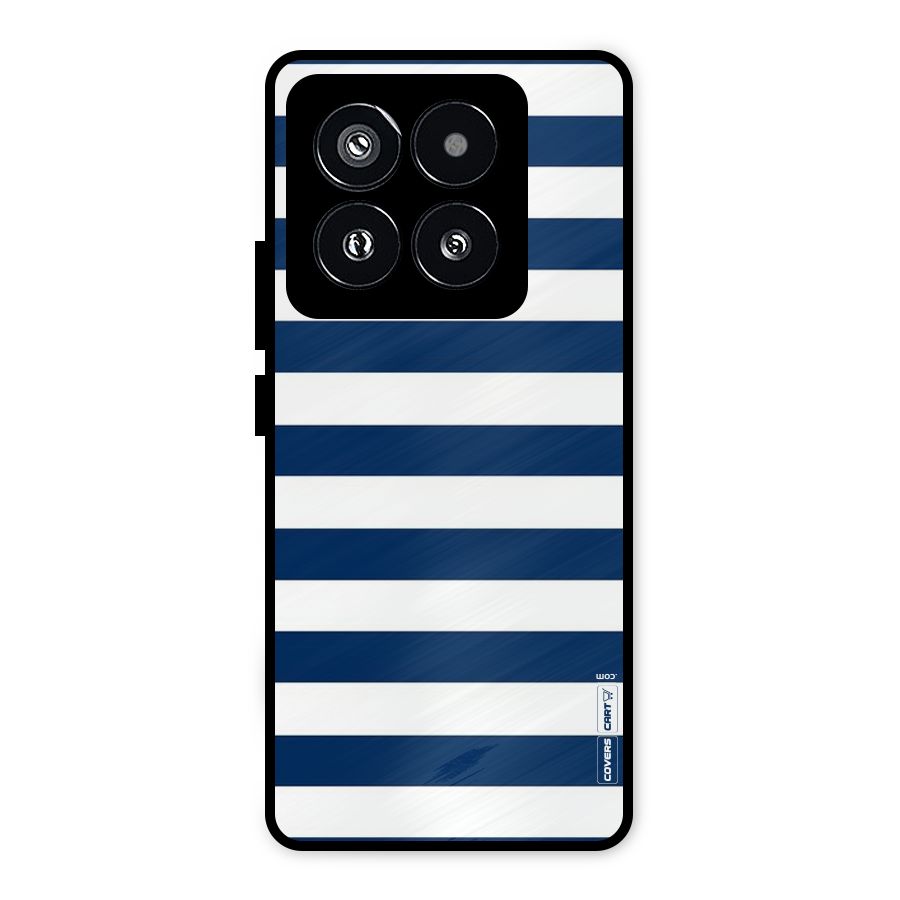 Classic Blue White Stripes Metal Back Case for Xiaomi 14 Pro