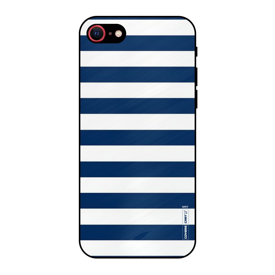 Classic Blue White Stripes Metal Back Case for iPhone 8