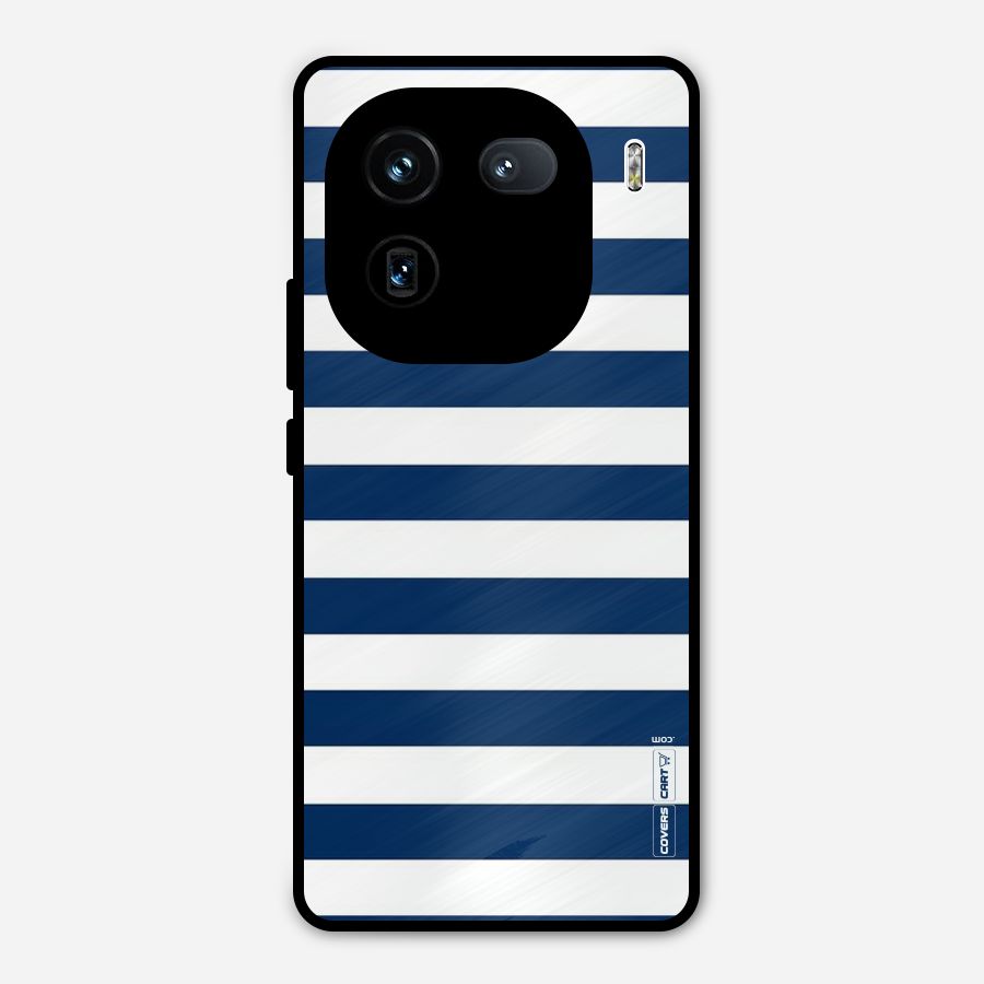 Classic Blue White Stripes Metal Back Case for iQOO 12