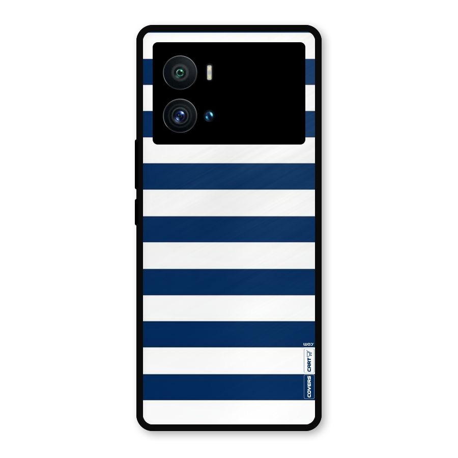Classic Blue White Stripes Metal Back Case for iQOO 9 Pro