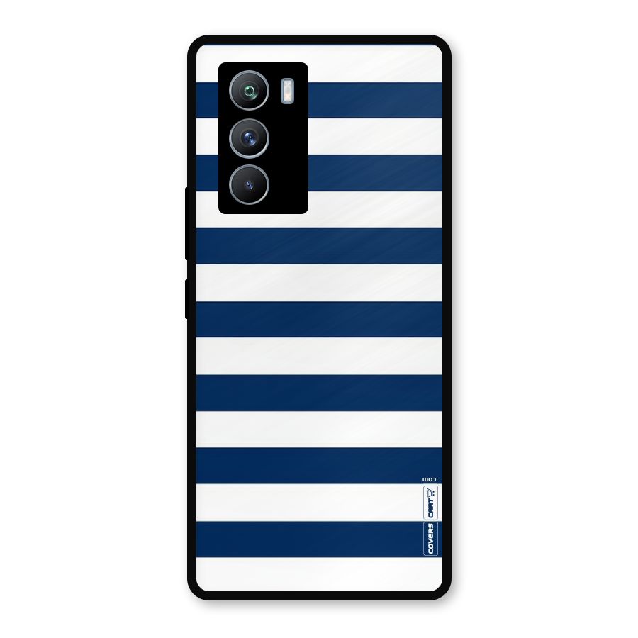 Classic Blue White Stripes Metal Back Case for iQOO 9 SE