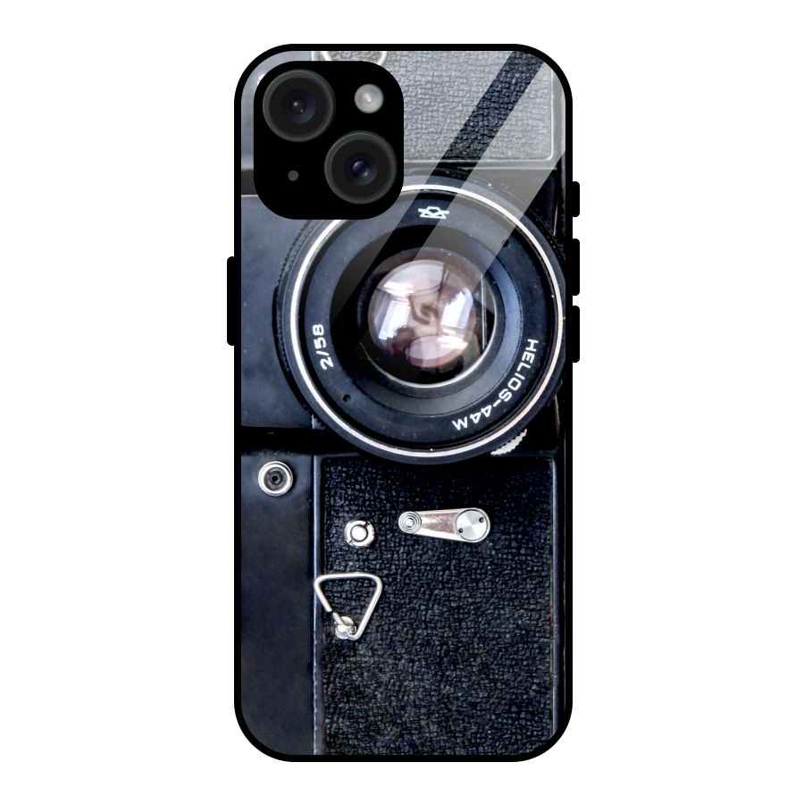 Classic Camera Glass Back Case for iPhone 15