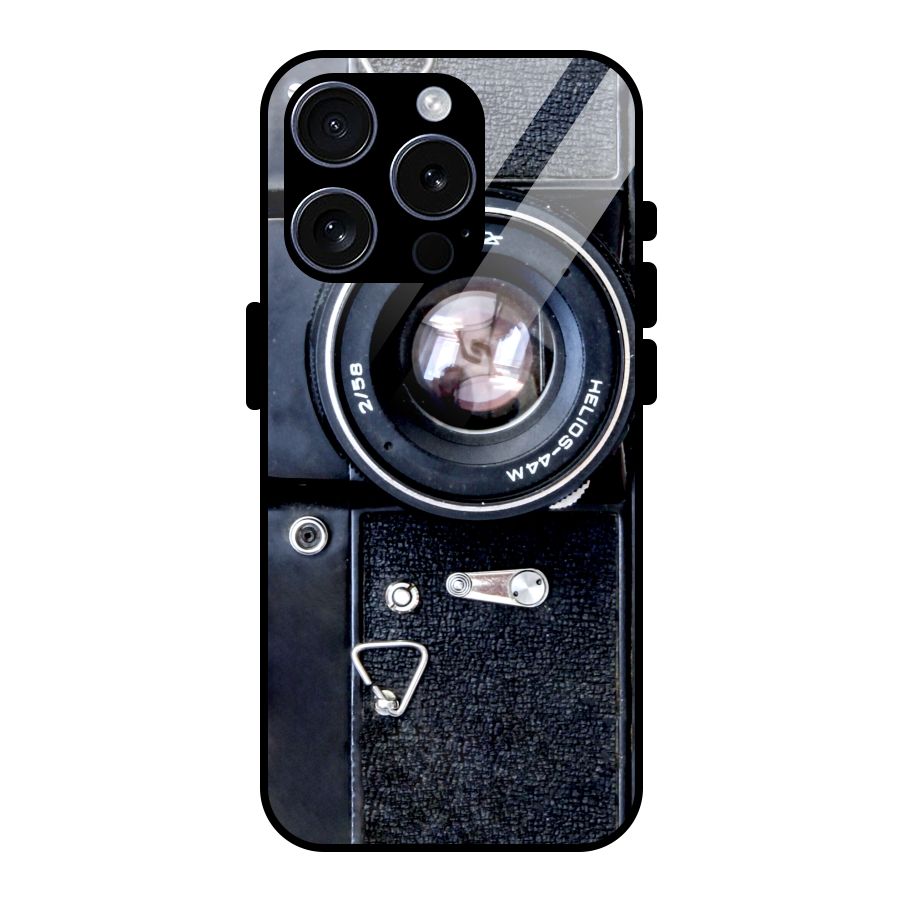 Classic Camera Glass Back Case for iPhone 15 Pro