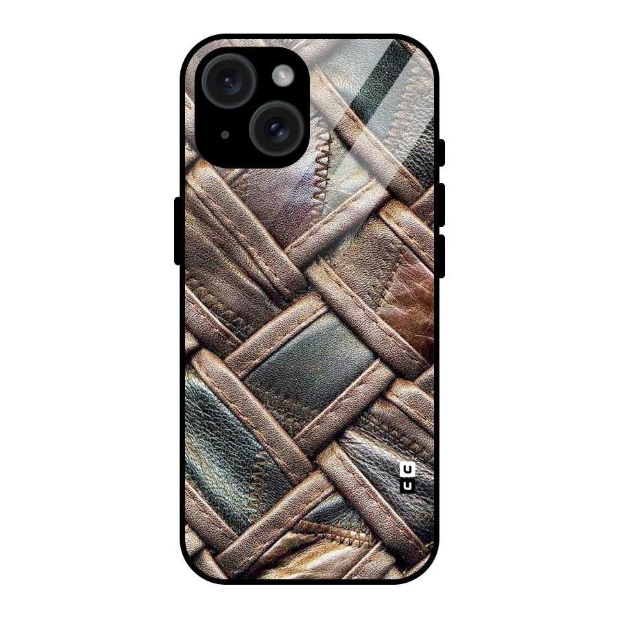 Classic Leather Belt Design Glass Back Case for iPhone 15